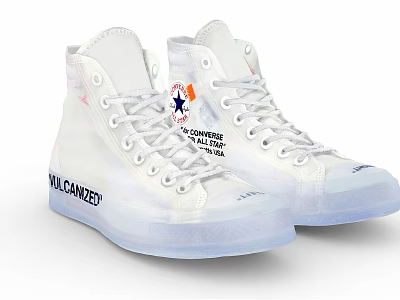 Converse All Star White High Top Canvas Shoes with Cancelled Lettering and Transparent Sole 3d model
