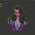 Cute Child Girl 3D Render with Long Black Hair and Red Lips