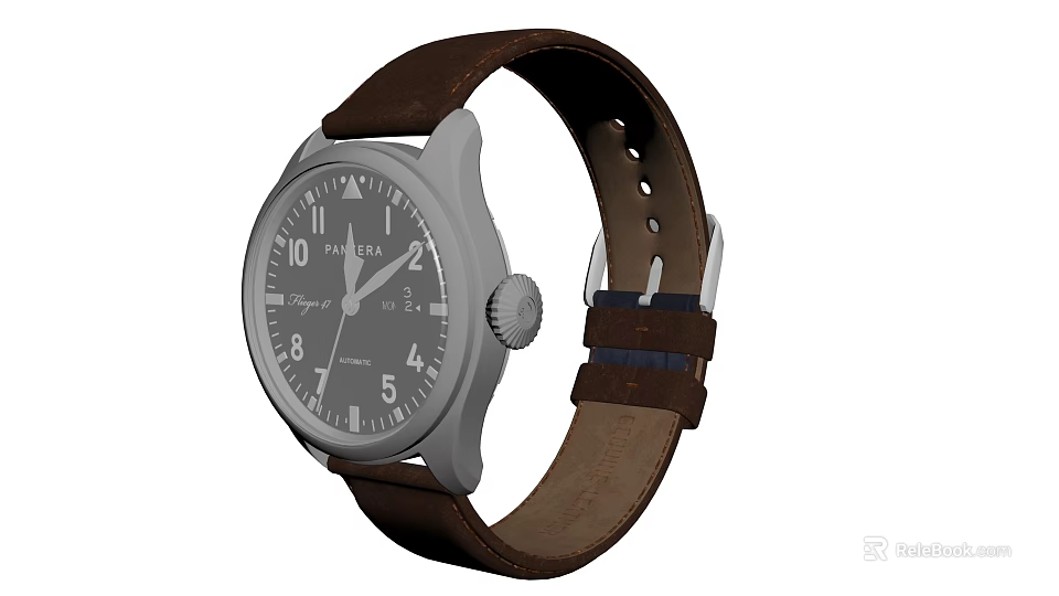 Gray Dial Aviator Watch with Brown Leather Strap and Numeral Display Classic Timepiece 3d model 