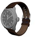 Gray Dial Aviator Watch with Brown Leather Strap and Numeral Display Classic Timepiece
