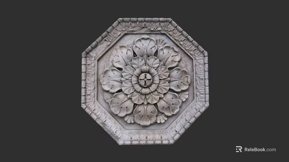 Park Landscape Feature Octagonal Stone Carving With Floral Pattern And Decorative Edge 3d model 