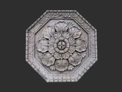 Park Landscape Feature Octagonal Stone Carving With Floral Pattern And Decorative Edge 3d model