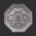 Park Landscape Feature Octagonal Stone Carving With Floral Pattern And Decorative Edge 3d model
