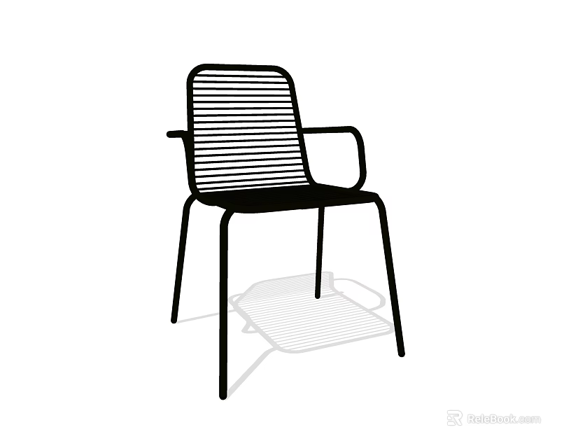 Modern Metal Dining Chair With Slatted Back Armrest And Sturdy Steel Frame Design 3d model 