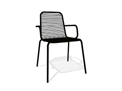 Modern Metal Dining Chair With Slatted Back Armrest And Sturdy Steel Frame Design 3d model