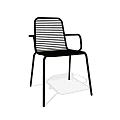 Modern Metal Dining Chair With Slatted Back Armrest And Sturdy Steel Frame Design