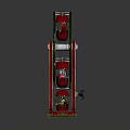 Colorful Decorative Ferris Wheel With Red Cabins Green Frame And Ornate Base