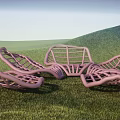 Purple Mesh Outdoor Chairs With Curved Wave Design On Green Grass