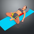A Woman Performing Stretching Exercise With Yellow Resistance Band On Blue Yoga Mat