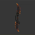 Flaming Fantasy Weapon with Intricate Red Orange Fire Decorations and Sharp Blade Design