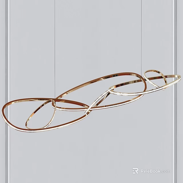 Modern Gold Metallic Chandelier With Curved Abstract Lines For Artistic Interior Decor 3d model 