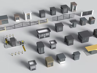 Small Building Models In Various Styles With Fences Guard Booths And Different Designs 3d model