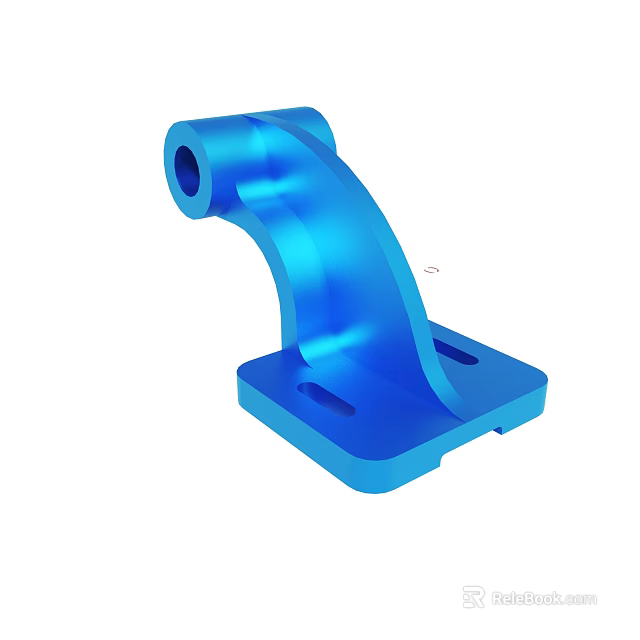 Blue Metal Mechanical Bracket With Curved Structure And Mounting Base Holes 3d model 