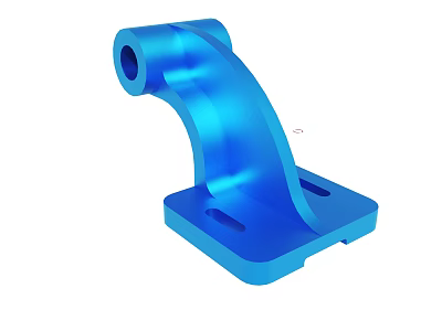 Blue Metal Mechanical Bracket With Curved Structure And Mounting Base Holes 3d model