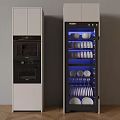 Haier Kitchen Appliances With Oven And Dish Sterilizer Featuring Blue Lighting And Dishes