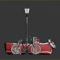 Vintage Street Lamp Bicycle Red Boat And White Lifebuoy In Outdoor Scene