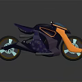 Futuristic Streamlined Motorcycle With Blue Orange Body And LED Illuminated Wheels