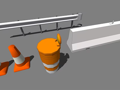 Road Facilities Including Traffic Cones Guardrail Barrel And Concrete Barrier 3d model