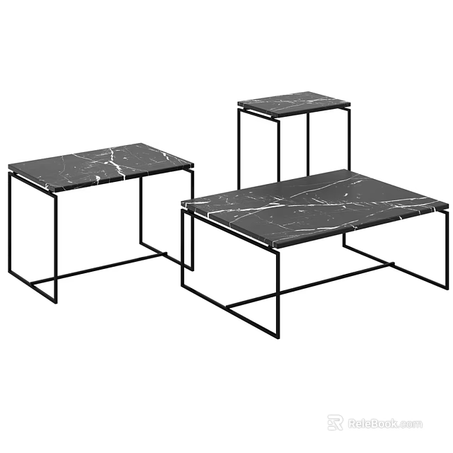 Modern Nesting Side Tables With Black Metal Frame And Marble Top Design 3d model