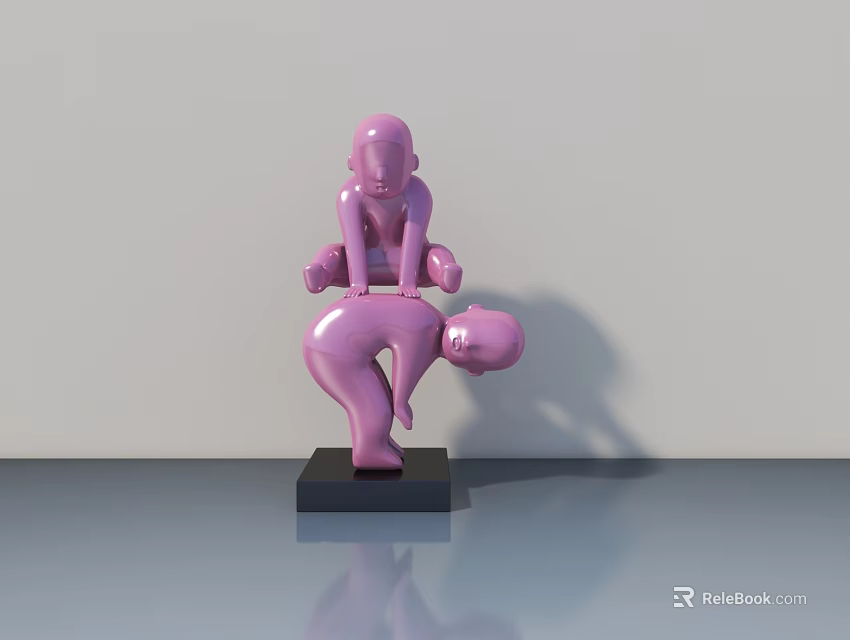 Pink Modern Swing Door Design With Black Base And Gray Background 3d model