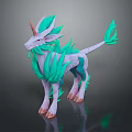Teal And White Mythical Creature 3D Model With Horn Leaf Like Mane And Tail