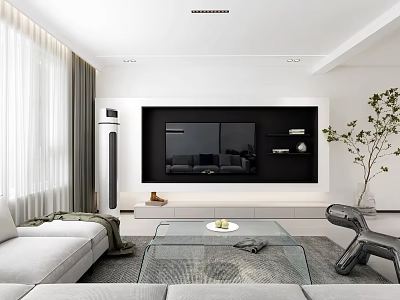 Modern Living Dining Room Interior With Sofa Coffee Table TV Wall And Green Plant 3d model