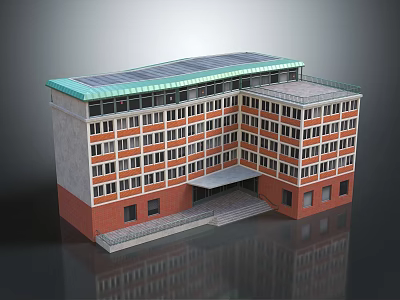 Modern Residential Building With Red Brick Exterior Solar Panels On Roof And Multiple Windows 3d model