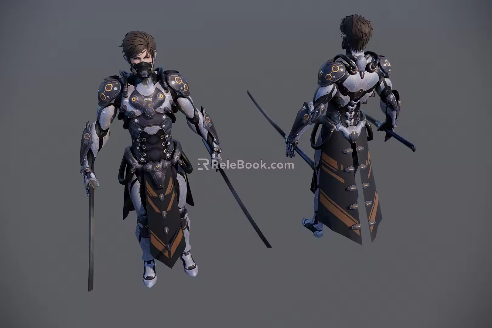 A male guard with double swords in armor 3d model