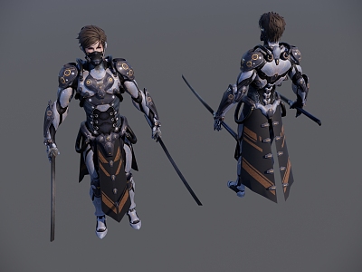 A male guard with double swords in armor model