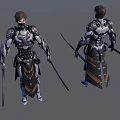 A male guard with double swords in armor 3d model