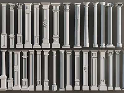 Various Decorative Architectural Columns Featuring Classical Modern And Ornate Designs 3d model