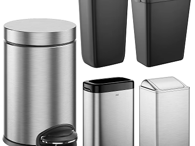 Stainless Steel Public Facility Trash Cans With Different Designs And Lids 3d model