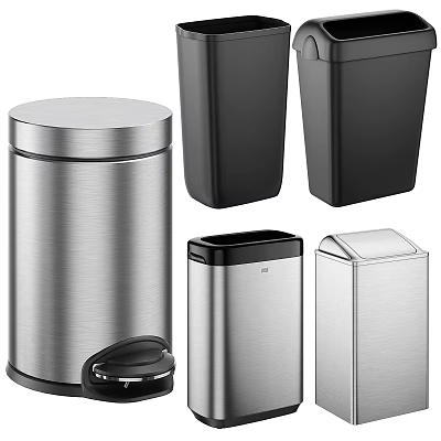 Stainless Steel Public Facility Trash Cans With Different Designs And Lids 3d model