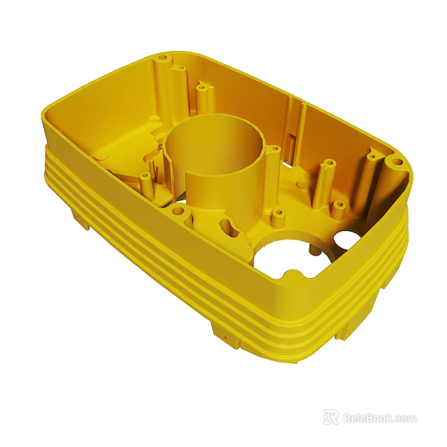 Industrial Yellow Mechanical Housing Component With Ribbed Design And Mounting Holes 3d model 