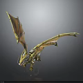 Golden Mythical Dragon Character With Bright Orange Wings And Shiny Scales