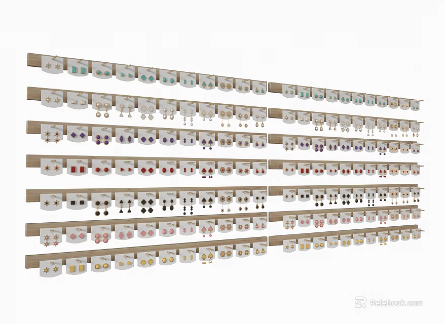Stylish Jewelry Earrings Display Hanging On Racks With Various Styles And Colors 3d model 
