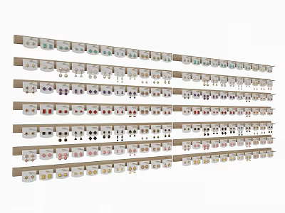 Stylish Jewelry Earrings Display Hanging On Racks With Various Styles And Colors 3d model