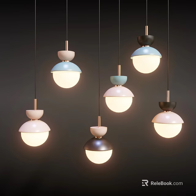 Stylish Pendant Lights With Various Colors And Modern Designs Hanging Illuminated 3d model 