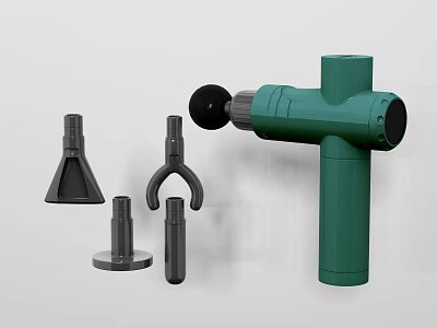 Green Massage Gun With Various Attachments 3d model