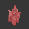 Woman in Traditional Kimono with Floral Patterns against Gray Background