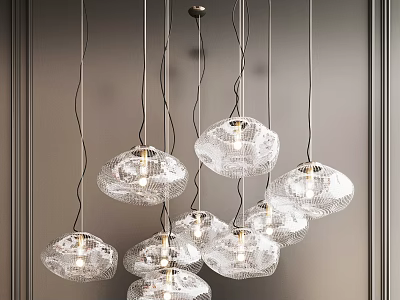 Elegant Modern Glass Chandeliers with Transparent Shades Hanging in Interior 3d model