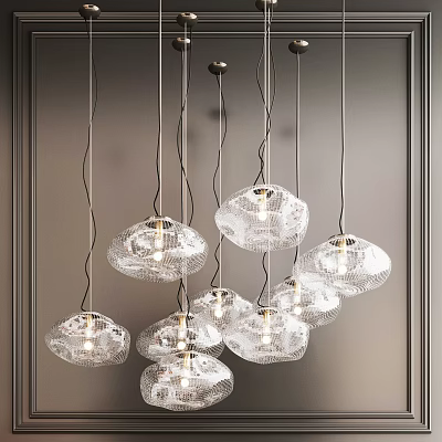 Elegant Modern Glass Chandeliers with Transparent Shades Hanging in Interior 3d model