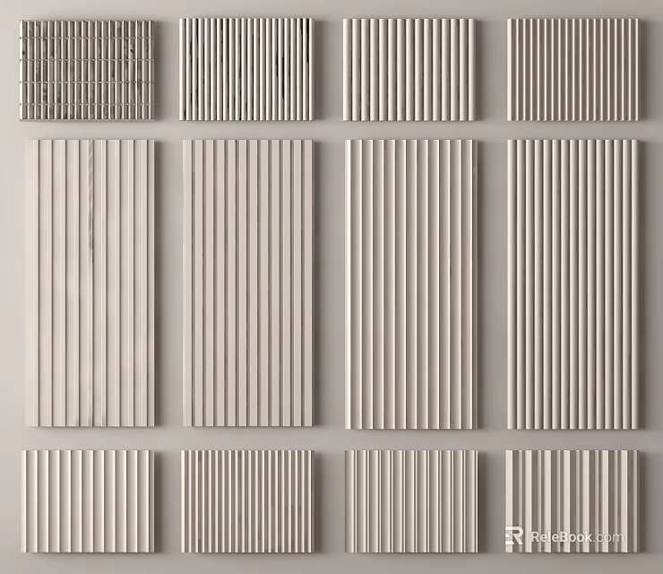 Different Wall Panels With Vertical Stripes Textured Designs And Neutral Tones For Interior Design 3d model