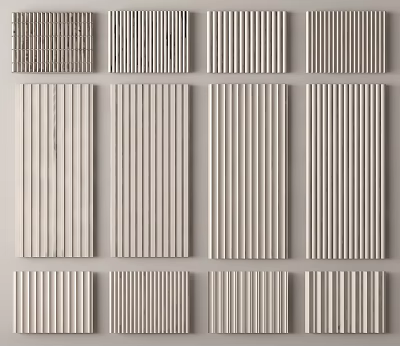 Different Wall Panels With Vertical Stripes Textured Designs And Neutral Tones For Interior Design 3d model