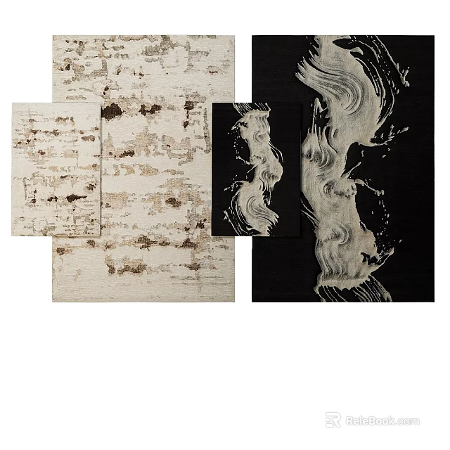 Square Rug With Abstract Artistic Patterns In Beige And Black Colors 3d model 