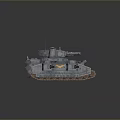 Detailed Gray Military Tank With Turret Cannon Barrel Tracks And Yellow Emblems
