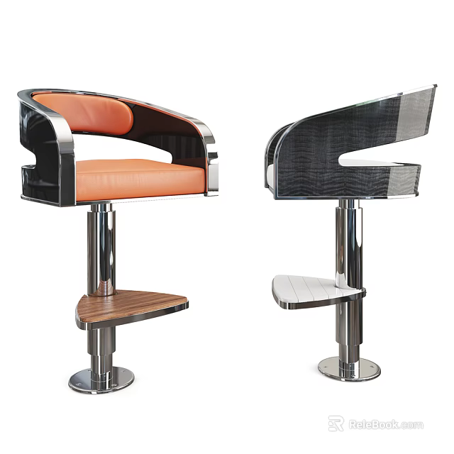 Sleek Modern Bar Stools With Metal Frame Leather Seat Curved Armrest And Footrest 3d model 