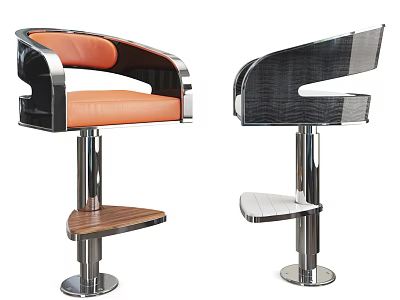 Sleek Modern Bar Stools With Metal Frame Leather Seat Curved Armrest And Footrest 3d model