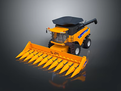 Yellow Agricultural Combine Harvester With Black Cab Large Tires And Sharp Cutting Header 3d model