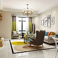 Modern Living Room Interior With White Sofa Colorful Cushions Glass Coffee Table And Striped Wallpaper